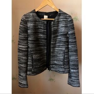 ECRU Black Grey Silver Tweed and Leather Jacket